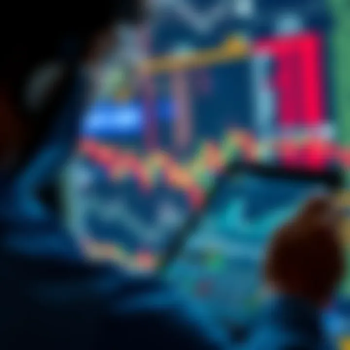 A person examining a fluctuating stock graph on a digital tablet, contemplating potential investments that could be the next big trend.