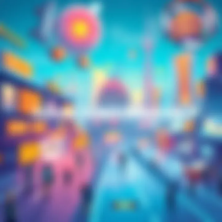 A vibrant illustration showing futuristic cityscapes with advanced technology and people engaging in new activities.