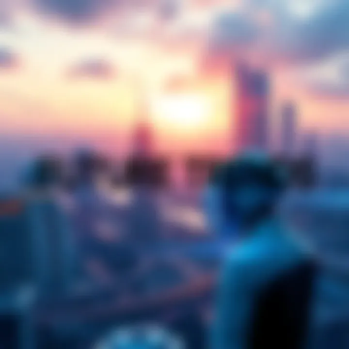 A futuristic city skyline with advanced buildings and technology, symbolizing predictions about the future.