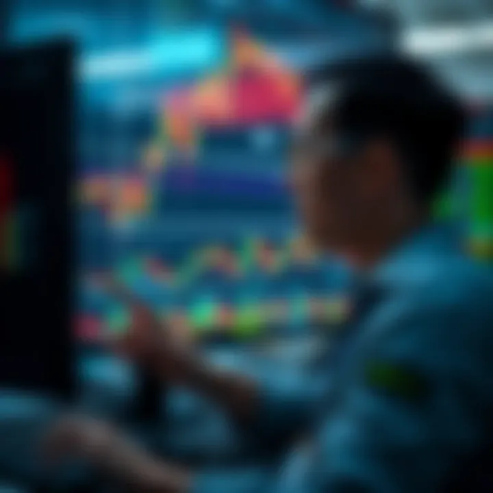 A trader analyzes a futures trading chart on a computer screen with financial graphs and data.