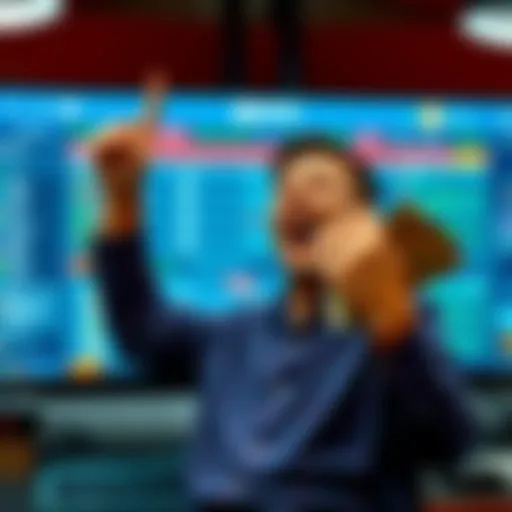 A person celebrating after winning a large bet, with money in hand and a backdrop of a betting website on a computer screen.