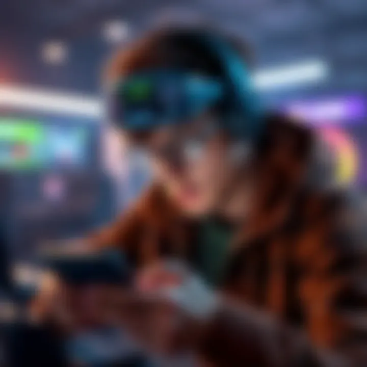 Gamer checking app usage on phone A gamer looks at their phone, analyzing daily app usage statistics with focused attention.