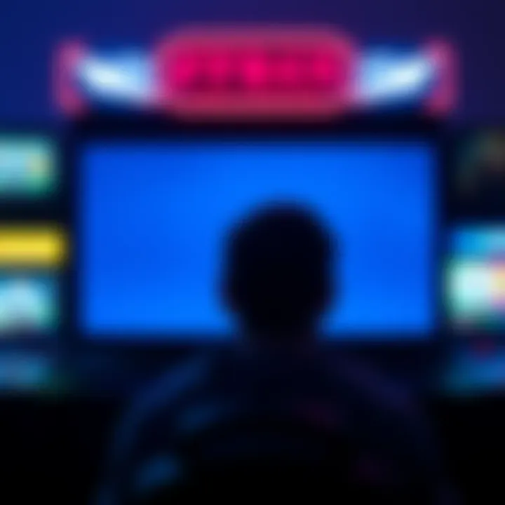 A disappointed gamer staring at a blank screen where their arcade games used to be, showing signs of frustration and loss.