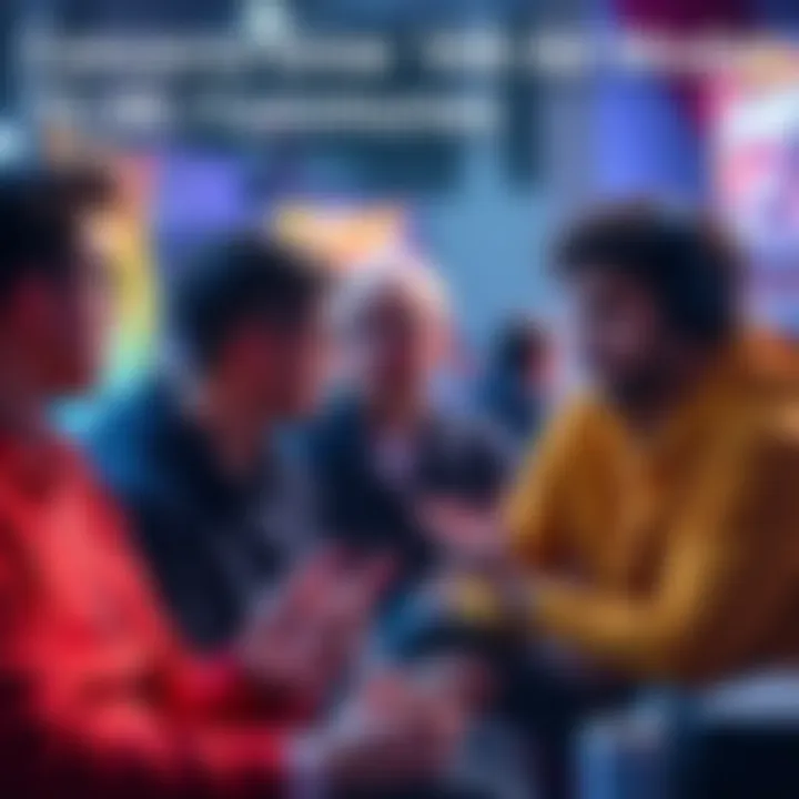 A group of gamers discussing frustrations over the 1AB ad model with expressions of concern and engagement