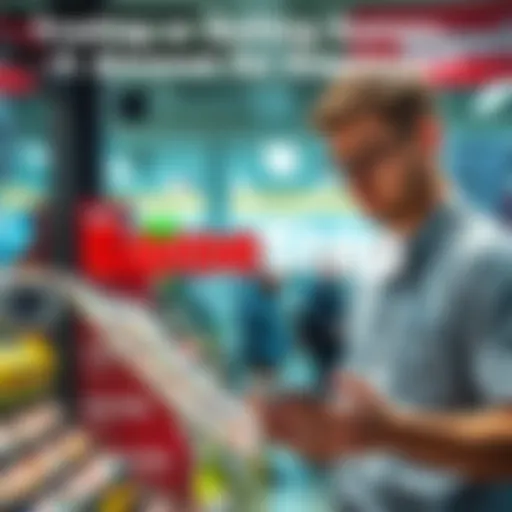 A GameStop employee holds a video game and looks at company policy guidelines