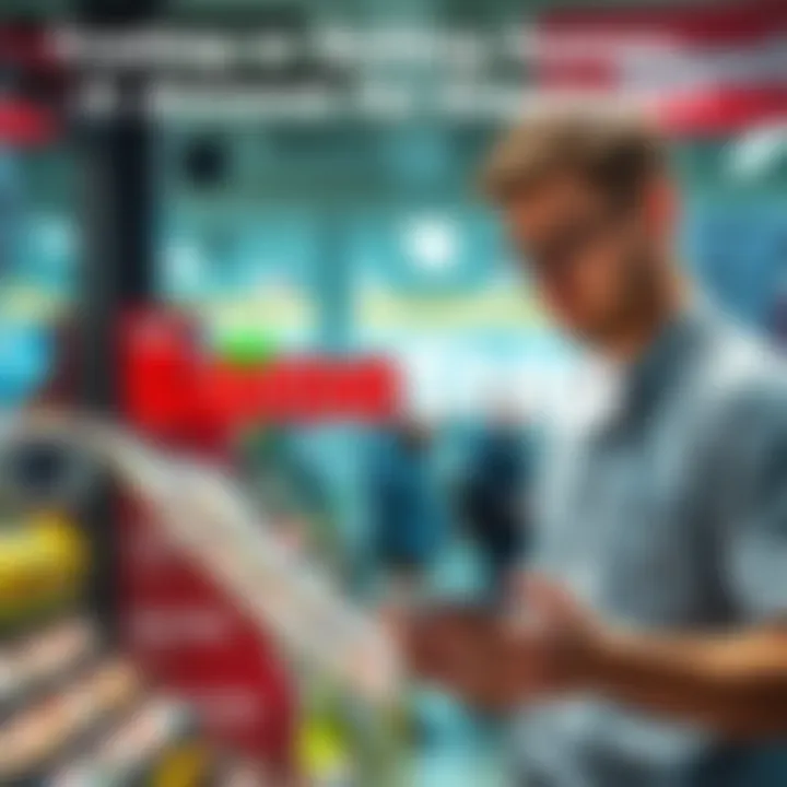 A GameStop employee holds a video game and looks at company policy guidelines