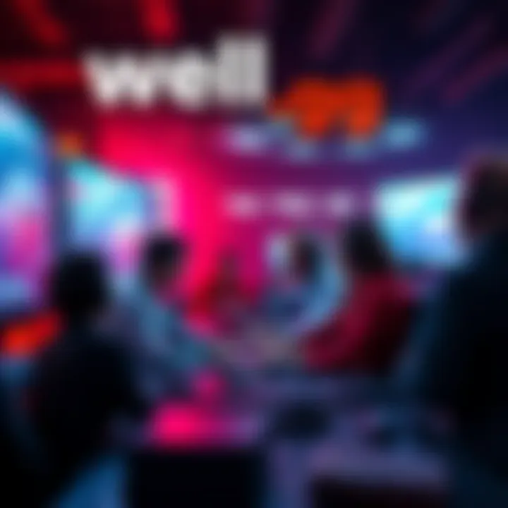 Group of gamers discussing online communication trends in front of their screens