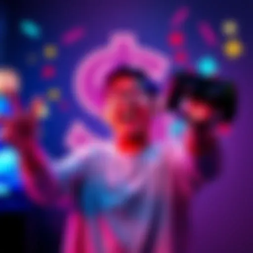 A person excitedly holding a gaming controller with a dollar sign graphic in the background, symbolizing game rewards and earnings.