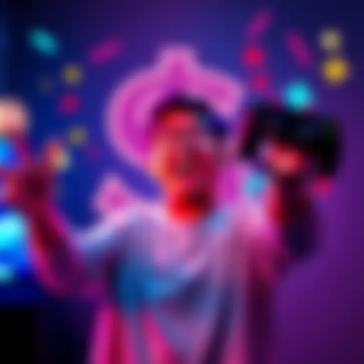 A person excitedly holding a gaming controller with a dollar sign graphic in the background, symbolizing game rewards and earnings.