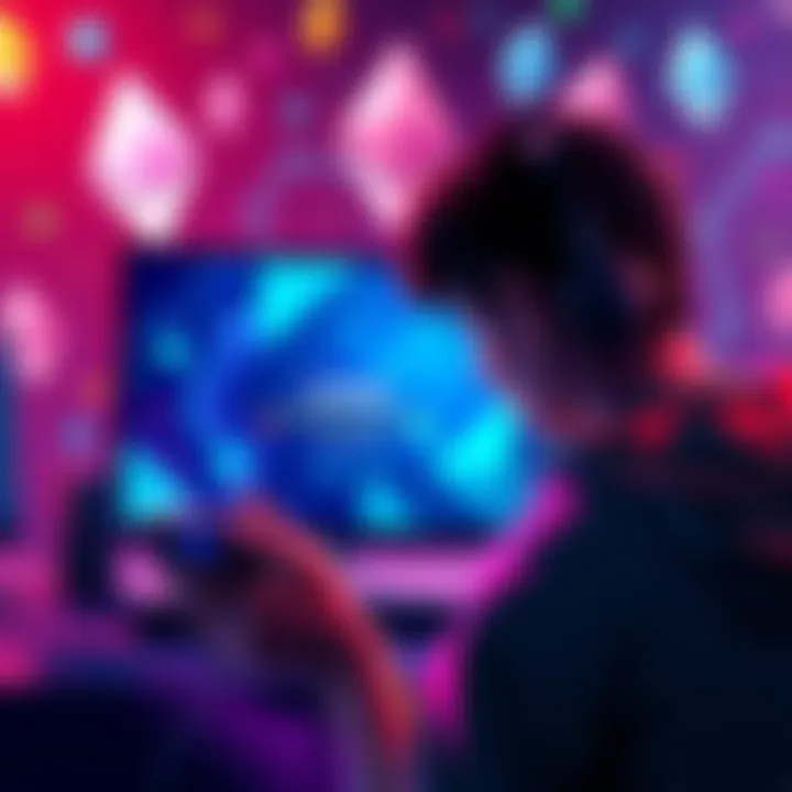 A gamer frustrated with slow gameplay on a blockchain game, showing a loading screen on their device. The background depicts Ethereum symbols and gaming elements.
