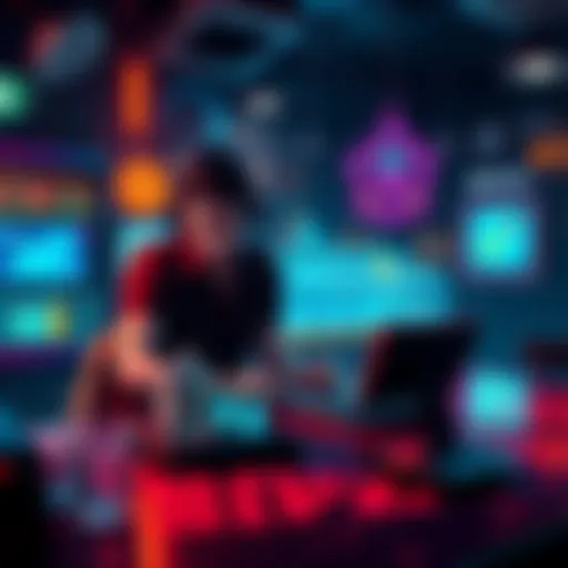 Gaming Strategy Mission A player creating a unique mission in a gaming environment, focusing on bar ownership and territory control, with various game elements around them.