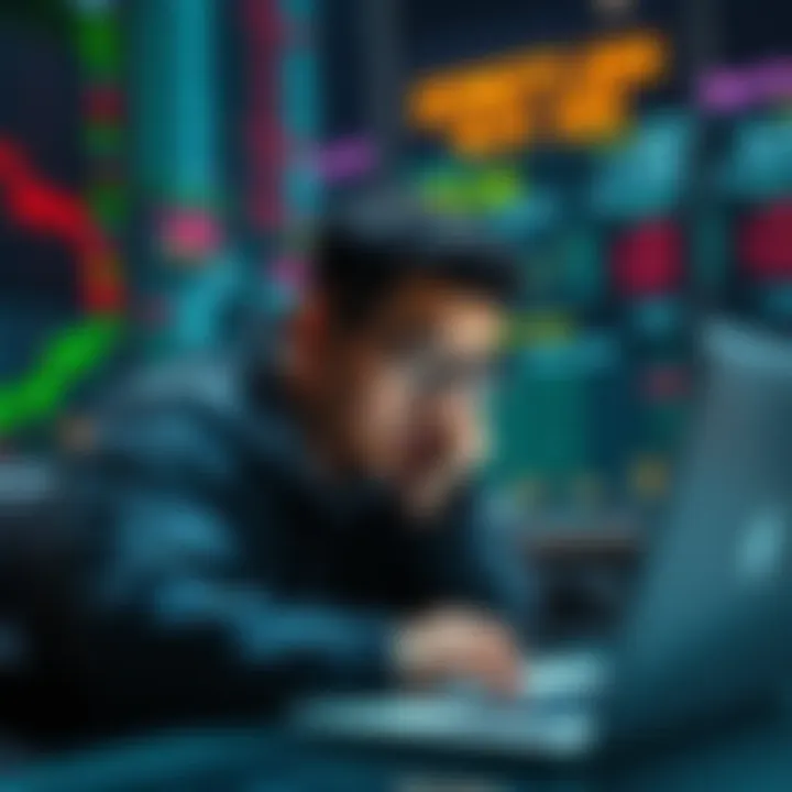 Garrett Jin looking distressed while checking cryptocurrency market on a laptop, reflecting on his $270 million loss after Ethereum's decline.