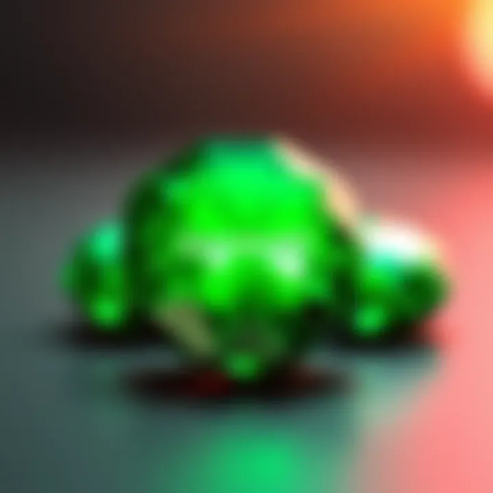 Gemerald from Xitter A close-up of a shiny green gem labeled Gemerald, with a faint Xitter logo in the background, showing its potential