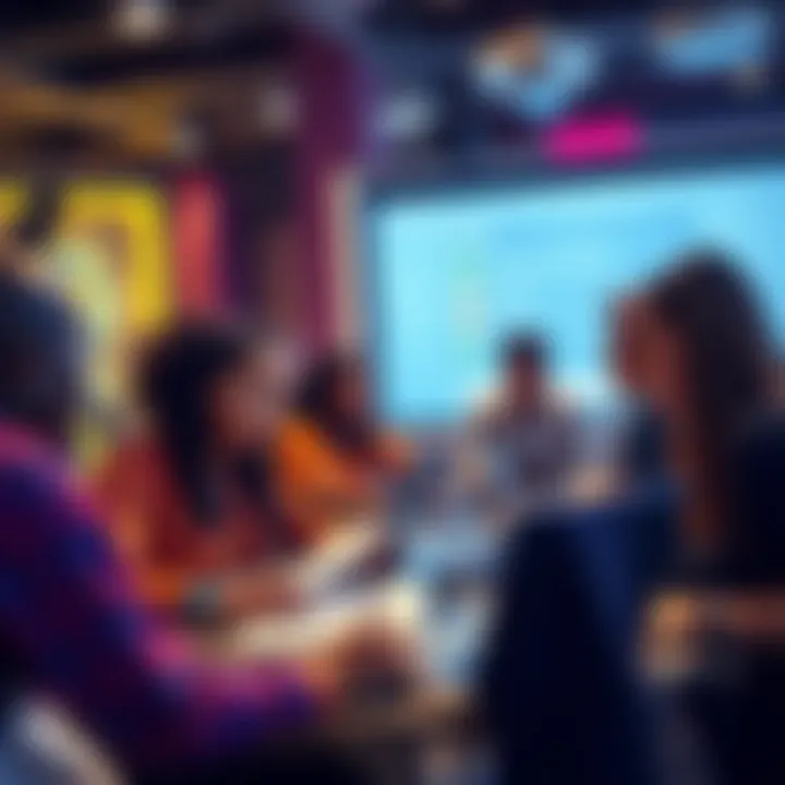 A diverse group of people brainstorming ideas for the Gemma 4 Good Hackathon, with laptops and documents around them.