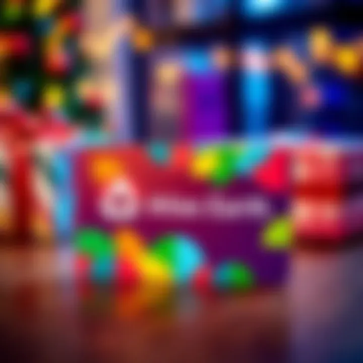 Gift Card from Atlas Earth A colorful gift card with the Atlas Earth logo and a festive design, placed on a wooden table with a wrapped present in the background.