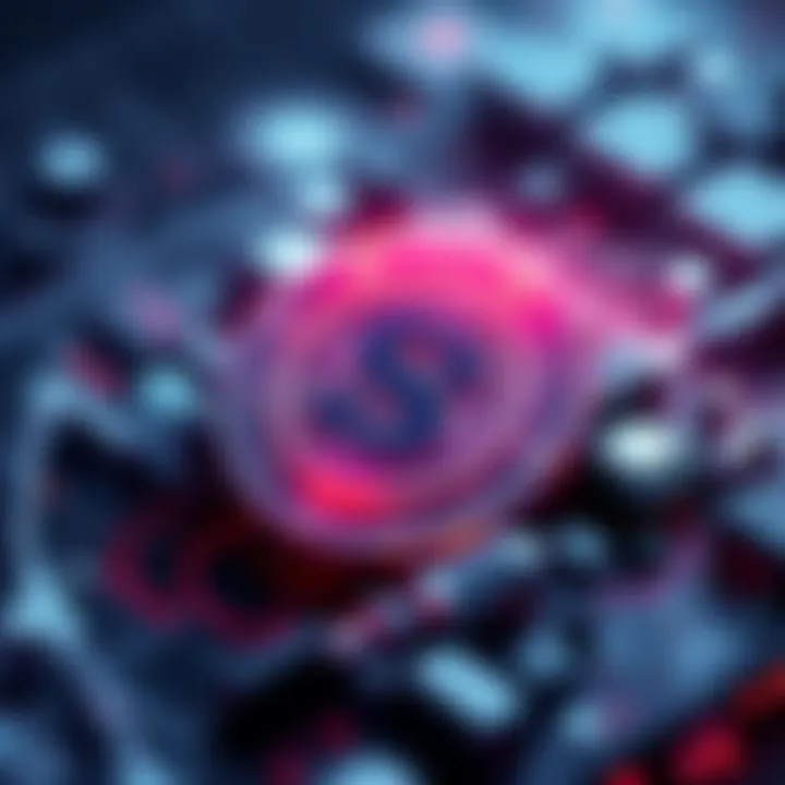 An illustration of the $GLITCH token with a digital rewards structure, representing investment potential and passive income in cryptocurrency.