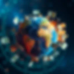 A globe with various currency symbols surrounding it, representing the idea of a unified global currency.