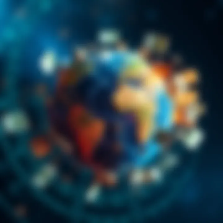 A globe with various currency symbols surrounding it, representing the idea of a unified global currency.