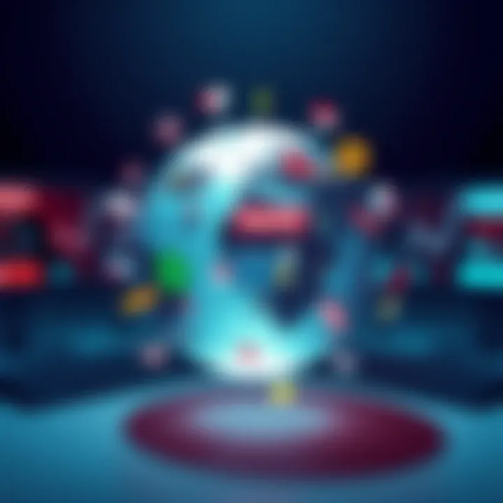 An illustration depicting a globe with various news headlines and symbols representing current events