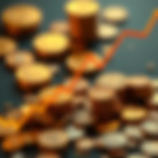 Gold Prices Decreasing A graph showing a downward trend in gold prices with coins in the background