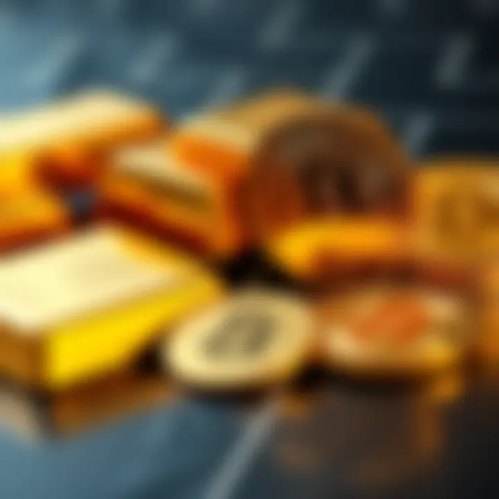 A comparison of physical gold bars next to digital token coins representing gold investments, highlighting the differences between them.