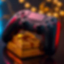Gold bars stacked next to a gaming controller, representing the contrast between traditional investments and digital gaming.