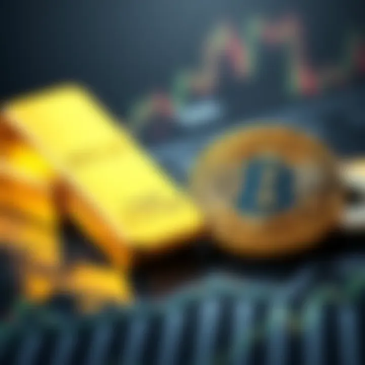 A visual comparison of gold bars and Bitcoin coins, illustrating the trade relationship between them.