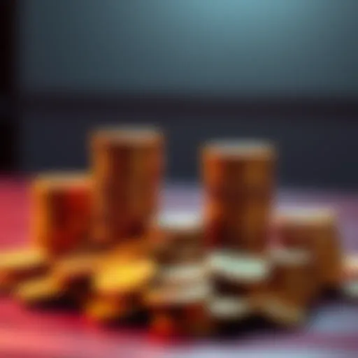 A pile of shiny gold coins stacked on a table, symbolizing wealth and investment.