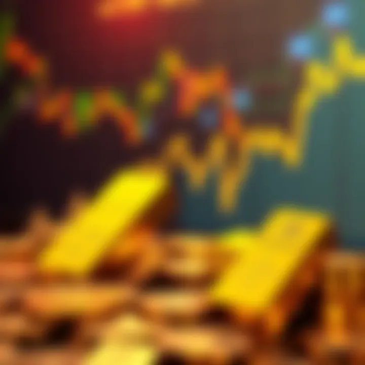 Gold bars and coins showing a significant drop in value amid market uncertainty, with Bitcoin price charts in the background indicating stability.