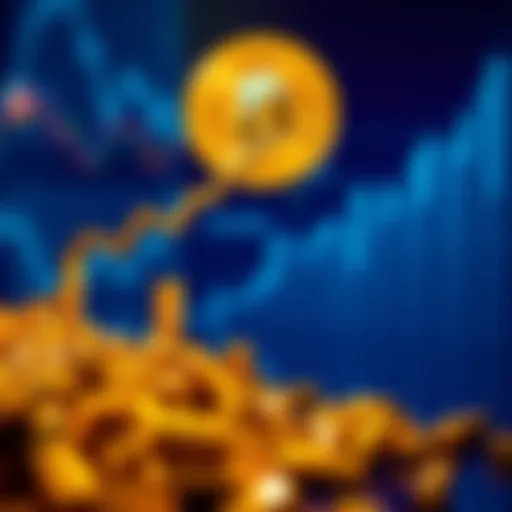 An upward graph showing gold price increase with Bitcoin symbol in the background