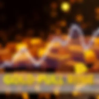 A visual representation of falling gold prices with a graph showing a downward trend and gold bars in the background.