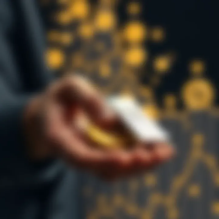 Gold and Silver Investment A person holding gold coins and silver bars, with altcoin symbols in the background fading away, representing the shift from crypto to precious metals.