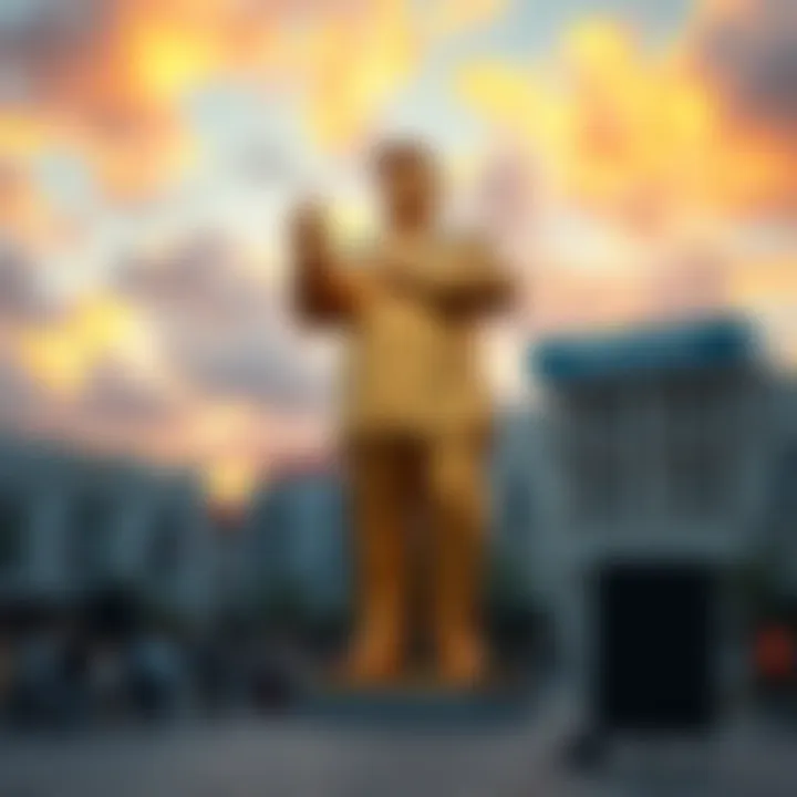 A large golden statue of Donald Trump stands 22 feet tall, attracting attention as it welcomes leaders at the G20 summit in Miami.