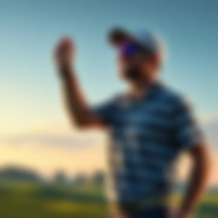 A golfer celebrating completion of a challenge on the course without AMP, relaxed and enjoying the game