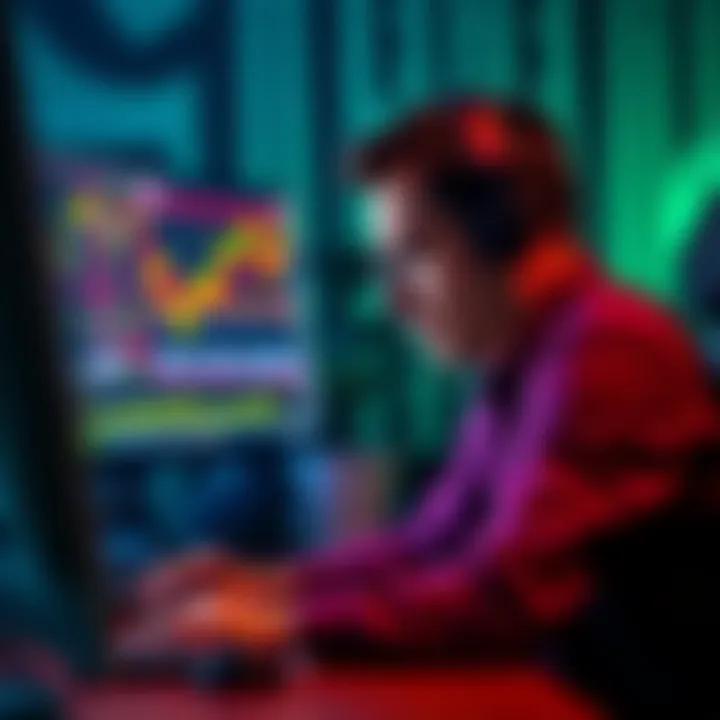 A Google engineer looks worried while sitting at a computer, with financial charts visible on the screen, representing charges of insider trading.