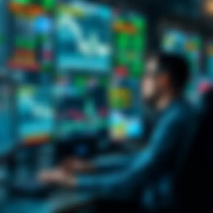 Google engineer accused of insider trading A Google engineer sits at a desk with multiple screens showing stock market data and currency exchange rates, depicting the trading environment where insider trading might occur.