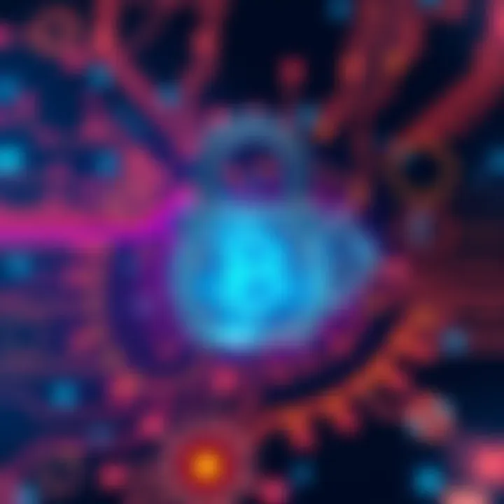 A visual of a digital lock representing Bitcoin and Ethereum being compromised by quantum technology, with a backdrop of circuit patterns and abstract quantum elements.