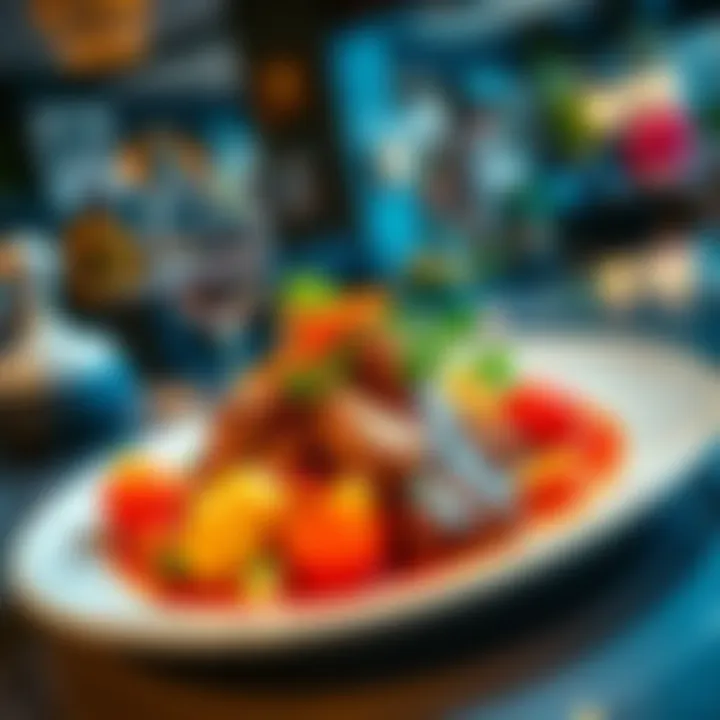 A beautifully plated gourmet dish with vibrant colors and fresh ingredients, ready to be served at a restaurant.