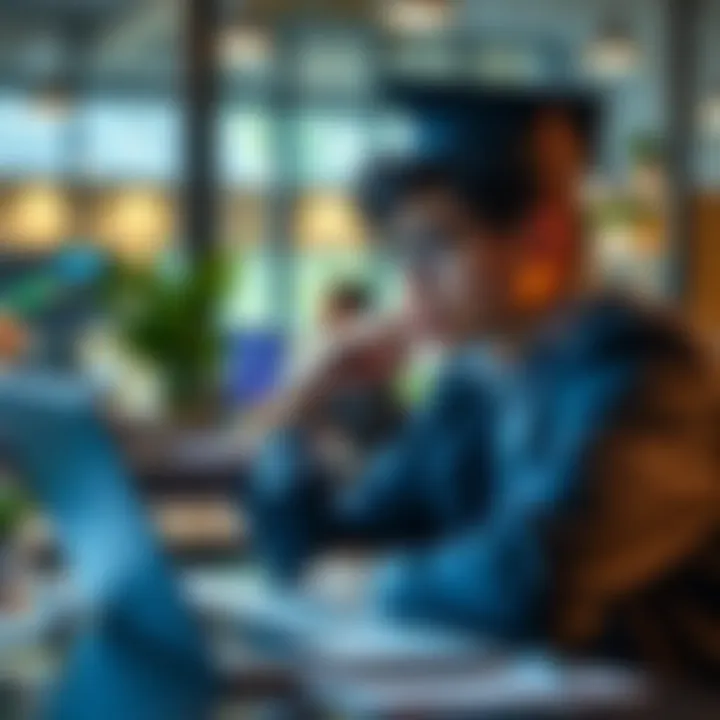 A recent graduate looking at computer data on Solana staking with a thoughtful expression, surrounded by notes and a laptop, symbolizing investment planning.