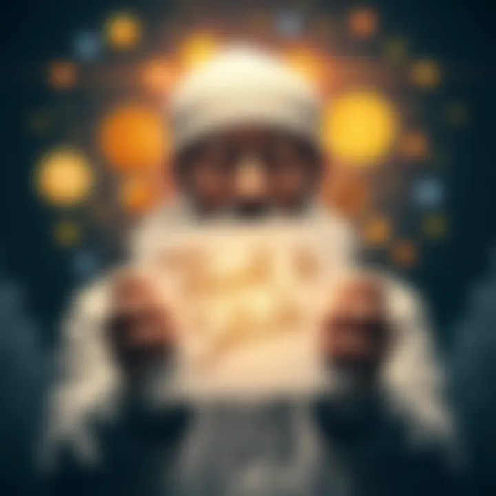 A person holding a thank you note with symbols of cryptocurrency around them