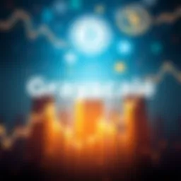 Grayscale logo with a background of cryptocurrency symbols and declining graphs, indicating the withdrawal of HBAR ETF registration.