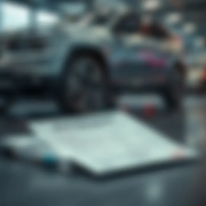 Grey Import Risks A grey import vehicle with a focus on fake documents lying beside it, highlighting the dangers of misleading paperwork.