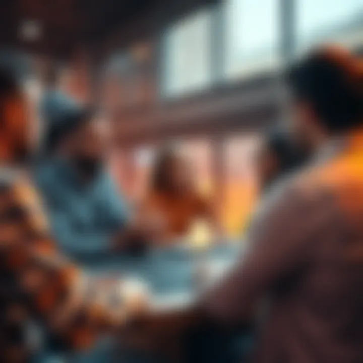 People engaged in a conversation about Ethereum and cryptocurrency advocacy in a casual setting