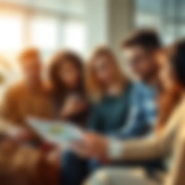 A group of people discussing travel plans with a laptop and smartphones, concerned about payment restrictions on Revolut for a flight booking.