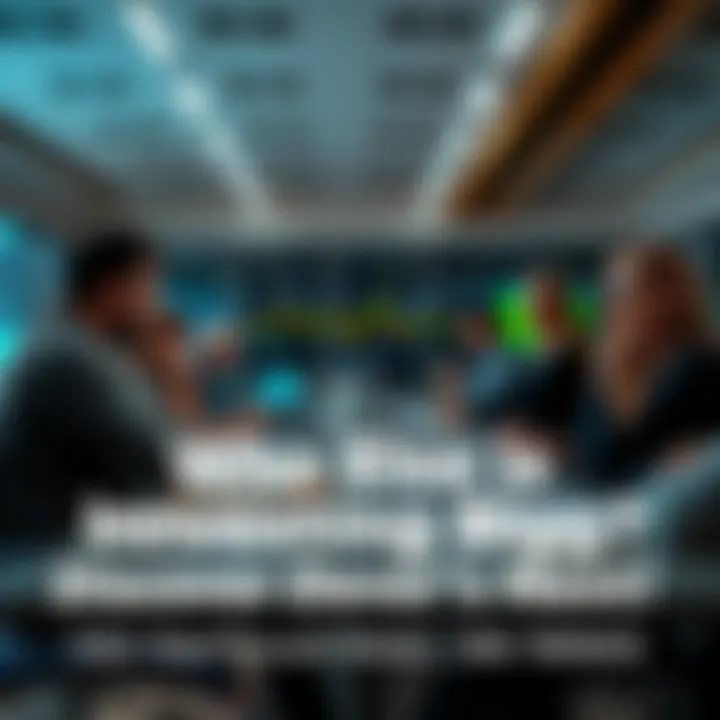 Growing Investments People discussing investment opportunities and trends in a modern office setting.