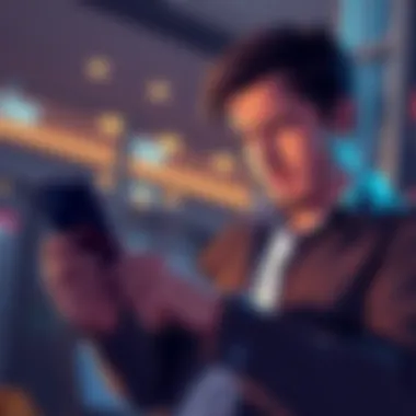 An investor looks worried while checking their phone for market trends related to GTA6 leak coin. A graph showing fluctuating prices is visible on the screen.