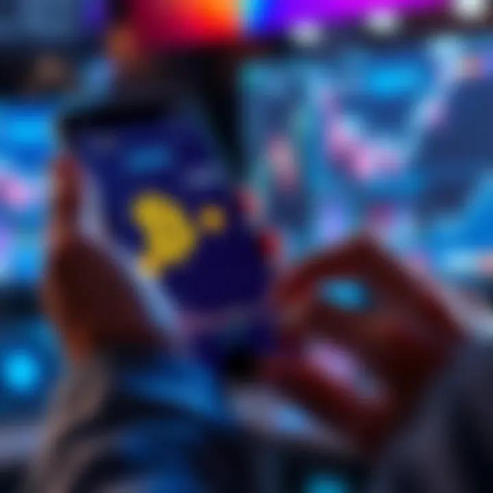 A person using a smartphone to acquire BNB cryptocurrency with charts and coins displayed on the screen