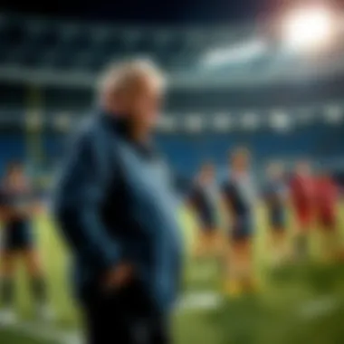 Gus Gould standing on a rugby field, discussing strategies with players, representing his influence in rugby league culture.