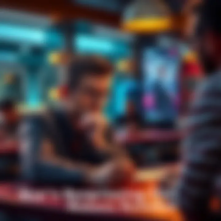 Gus thoughtfully considering a choice at a table with another person looking intrigued
