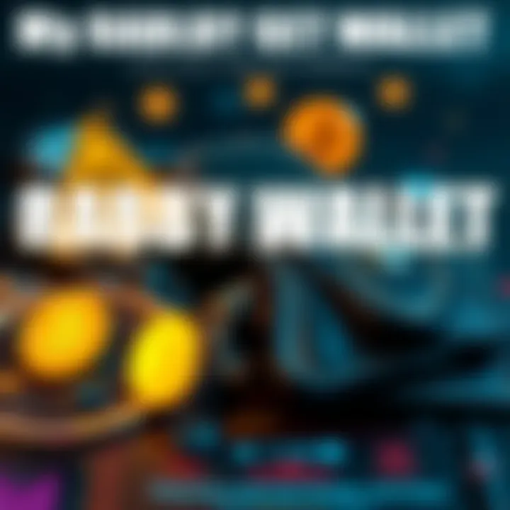 A broken wallet with digital currency symbols, showing a warning sign